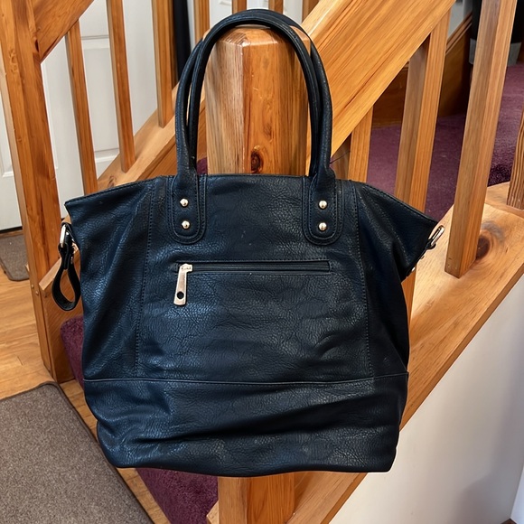 Faux leather black tote bag new with tags 17x14 comes with shoulder strap. - Picture 4 of 4